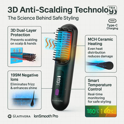 Wireless hair straightening comb with ceramic heating