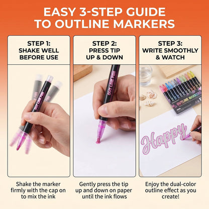 Outline markers arranged with example artwork