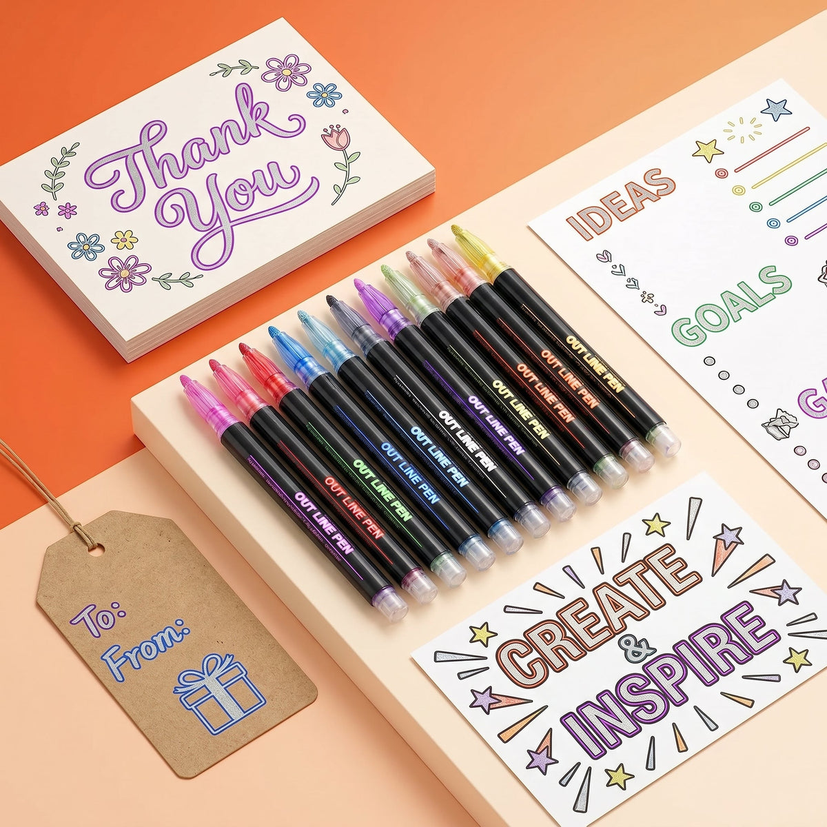 Colourful outlines made with marker set