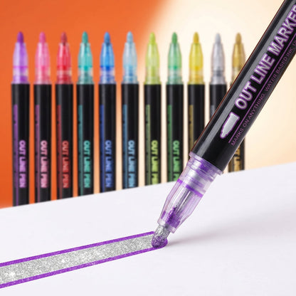 Outline marker set with colourful drawing examples