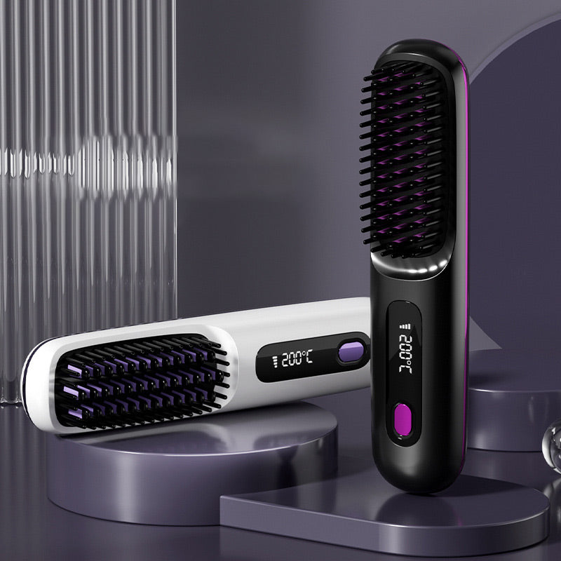 Wireless hair straightening comb with ceramic heating