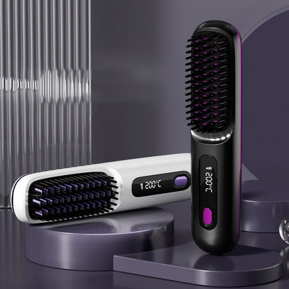 Wireless hair straightening comb with ceramic heating