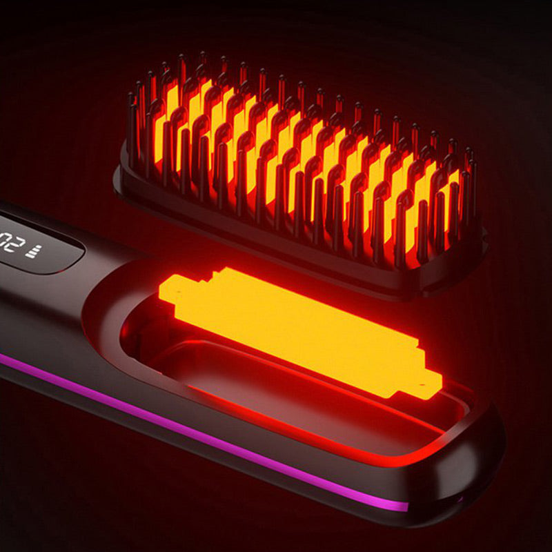 Wireless hair straightening comb with ceramic heating
