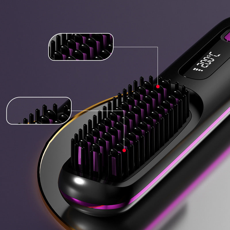 Wireless hair straightening comb with ceramic heating