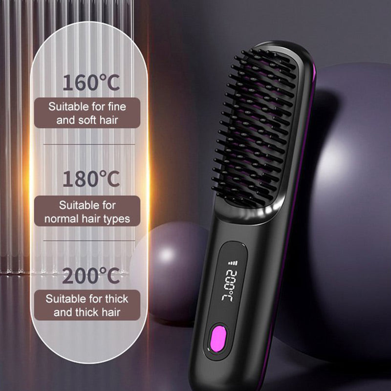 Wireless hair straightening comb with ceramic heating
