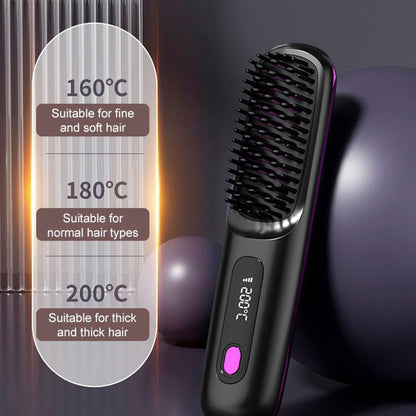 Wireless hair straightening comb with ceramic heating